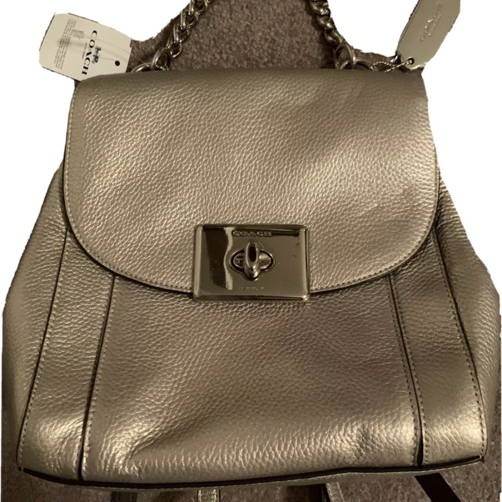 NWT Coach Platinum Gold Turnlock Backpack